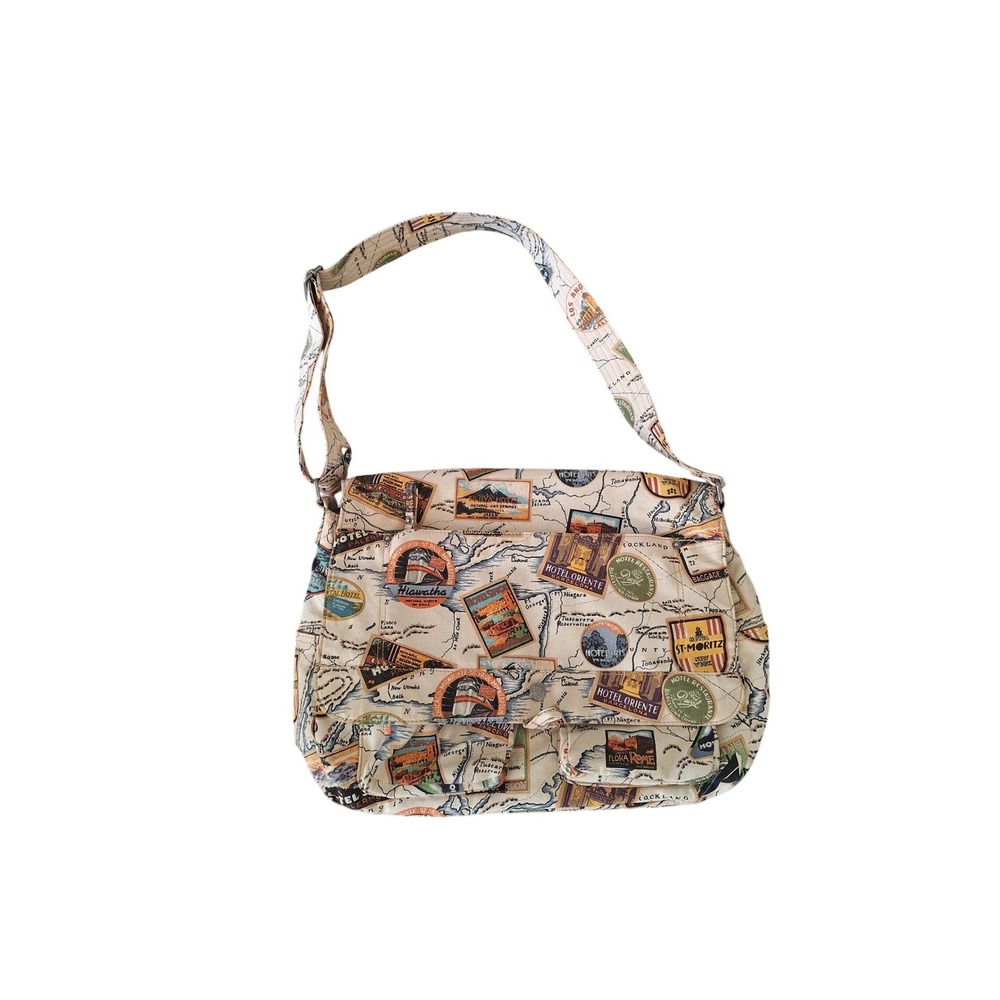 Fossil Map Print Canvas laptop Bag Large ‎ Y2K Travel Unique Wanderlust